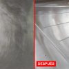 Comparativa antes y después de una tarja de acero inoxidable rayada, emparejada con rodillo de fibra verde Galeo